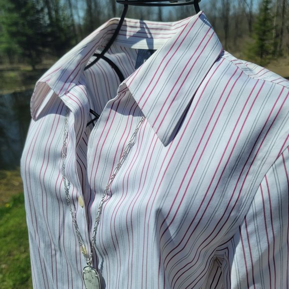 Evan Picone pinstripe button-up blouse, size 12 quickcare, EUC - Picture 2 of 7